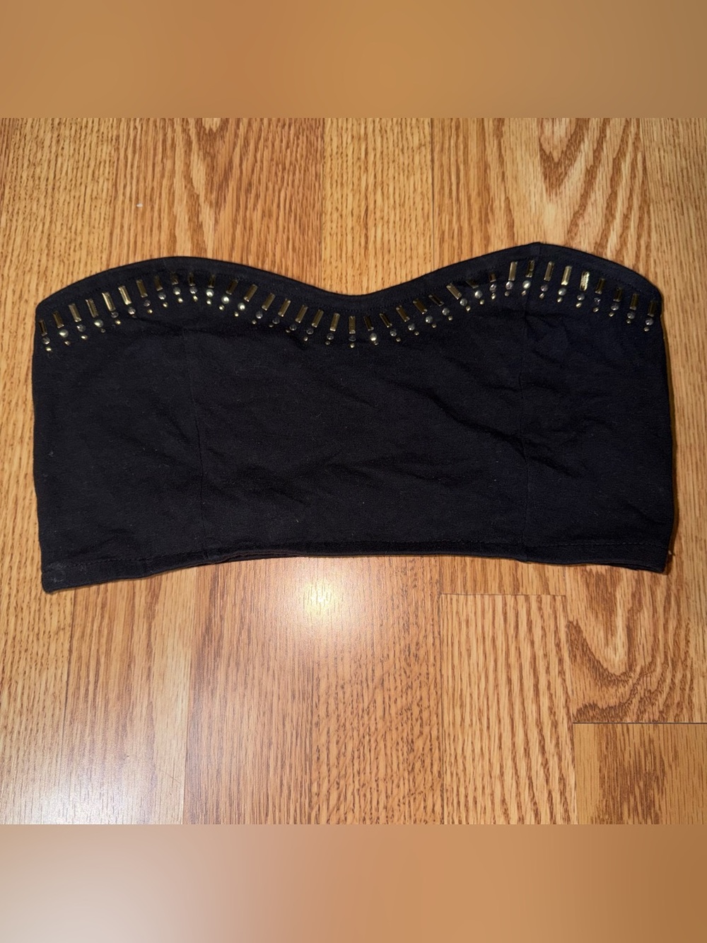 Decree Black Strapless Bandeau with Gold Accent Studs